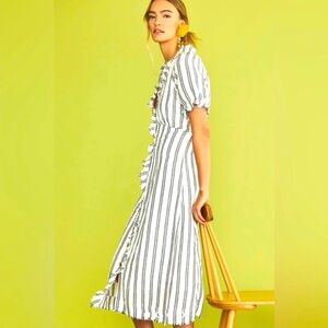 Anthropologie PILCRO — NWOT Striped Ruffle Button-Front Linen Dress — Size 10